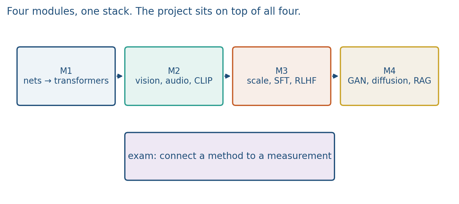 Map of the four modules into the exam
